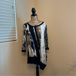 Eva Varro Black and White Animal Print Asymmetrical Tunic